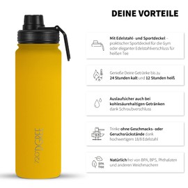 720°DGREE "noLimit" Stainless Steel Drinking Bottle 1200 ml, Leak-Proof, for Carbonated Drinks, BPA-Free, Thermos Flask, Insulated Flask with Screw Cap for Sports, Fitness, Outdoor + Free Sports Lid