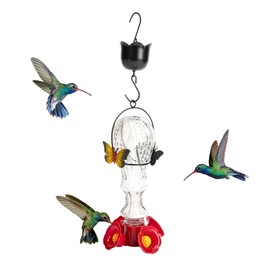 Glass Hummingbird Feeder Bee Guard Wide-Mouth Outdoors Ant Moat Leak Proof Weather Resistant 10oz Medium Capacity 4 Feeding Ports Bird Watching Bird Lover Birthday Anniversary (B)