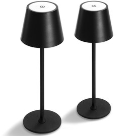 CASABOLA 2 Pack Cordless Table Lamp,Portable LED Desk Lamp, 5200mAh Battery Operated, 3 Color Stepless Dimming Up, for Restaurant, Bedroom, Bars, Outdoor Party, Camping, Coffee Shop Night Light Black