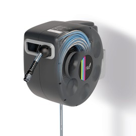 FITT Spreel Retractable Hose Reel, Wall-mounted, locks to any Length, slow Rewind, 100-Feet Hose and Leader Hose included