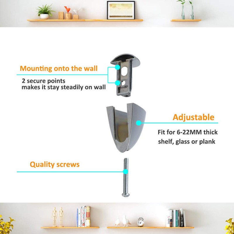Adjustable Bracket for Wood/Glass Shelf Bracket Wall Mounted, Brushed Nickel,