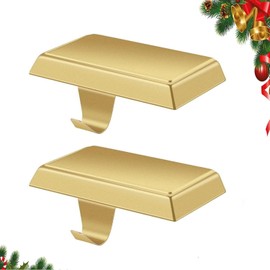 Guojanfon Christmas Stocking Holders Mantel Stocking Hangers Metal Hanging Hooks Stocking Holders Bases for Fireplace Free Standing Christmas Xmas Party Decoration (2 Gold, 2)