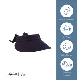 Scala Women's Deluxe Big Brim Cotton Visor with Bow, Linen, One Size