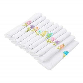 Caruso Italy Women's Handkerchiefs Embroidered 100% Cotton White - Pack of 10 28 x 28 cm, Soft Absorbent Skin-Friendly, Elegant Fabric Handkerchiefs, Washable