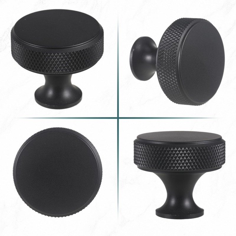 sdhiiolp 10 Pcs Cabinet Knobs Matte Black Metal Round Knurled