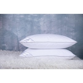 Eastwarmth Goose Feathers Down Pillows for Sleeping, Hotel Collection Bed Pillow with Grey Piping Queen Size (20X30IN) 1 Pack