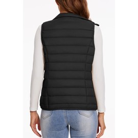SMENG lightweight puffer vest women's fashion warm fall quilted black zip up sleeveless jacket with pockets Size S