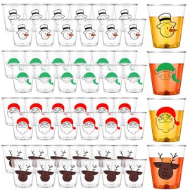 Layhit 200 Pcs Christmas Plastic Shot Cups 2 oz Disposable Cups Christmas Party Mini Shot Cups Santa Elf Snowman Reindeer Drinking Cups for Bachelorette Birthday Drinking Tasting