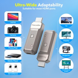 Wireless HDMI Transmitter and Receiver 100ft/30m, 4K Decode 1080P@60Hz Plug & Play, Dual Band 2.4G/5G Portable HDMI Extender Kit for Streaming Video/Audio to Monitor from Laptop/PC/Projector Grey