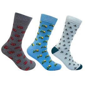 Mint & Oak Mens Printed Crew Socks Soft Cotton Calf Length Colorful Gift for Men Antimicrobial and Odor Free Funky Socks - Gift Box of 3, Print on the go