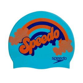 Speedo SPEFT Unisex Child Junior Slogan Cap Cap - Aqua Splash/Navy/Pure Orange, One Size