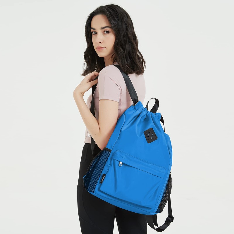 WANDF Drawstring Backpack Sports Bag with Shoe Compartment Water Resistant