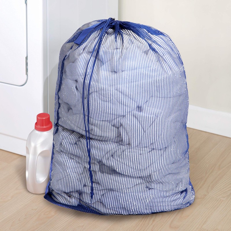 Smart Design Mesh Laundry Bag w/ Handle & Push Lock