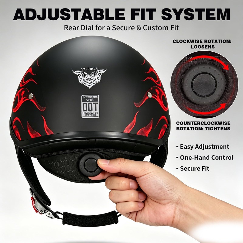 Half Helmet Motorcycle VF08 Open Face DOT Retro Cruiser Helmet
