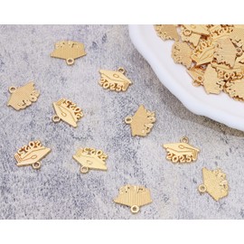 PPhtony Mini 2025 Graduation Cap Charms Metal Year Letter Pendant Graduation Tassel Charm for Bracelet Earring Necklace Keychain Ornaments Jewelry Making Tags Craft Supplies,50PCS (KC Gold)