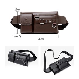Whatna 8110 Men's Mini Leather Waist Bag, Mini Shoulder Bag, Waist Pouch, Earphone Hole Included, Keyring, Unisex, Crossbody Bag, One Shoulder, Lightweight, Brown, Black, Brown E