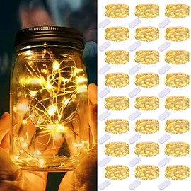 litogo - Paquete de 24 luces de hadas que funcionan con pilas, 20 luces LED impermeables de 7 pies, mini luces pequeñas para tarros de albañil, jarrones, centros de mesa, decoración de boda, árbol de