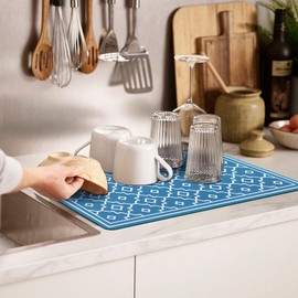 Dish Drying Mat Super Absorbent Drying Mat Large Dish Drying Mats for Kitchen Counter Easy clean Dish Mat Kitchen Drying Mat 12"x20" Blue