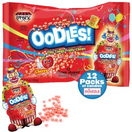 DOUzzle Easter Candies - Oodles Clown Shaped, Cherry Tiny Tangy Chews (12 Count, Pack of 1) Easter Egg Filler, Kosher Parve
