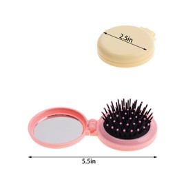 Gin Geomir 6 Pcs Portable Mini Folding Hair Brushes with Mirrors - Compact Travel Hair Brushes for Wet and Dry Hair, Colorful Pop-Up Design for Women and Girls
