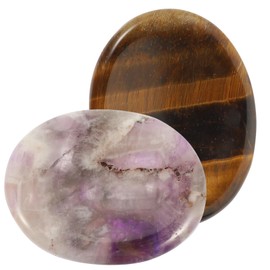 Outanaya 2pcs Natural Gemstone Thumb Massage Stones for Anxiety Relief Relaxing Portable Worry Stones Premium Quality Amethyst Decorative for Home Office