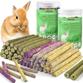 Bissap 76PCS Rabbit Chew Sticks, Mixed Natural Timothy Hay Flower Rose Dahlberg Daisy and Forget-me-not Chew Toys Treats for Bunny Chinchilla Guinea Pig Hamster and Other Small Pets Molar Snacks