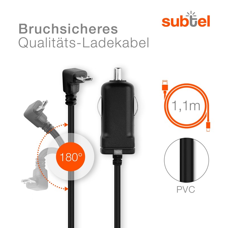 subtel® KFZ Ladegerät 1.1m 1A kompatibel mit Becker Ready 50
