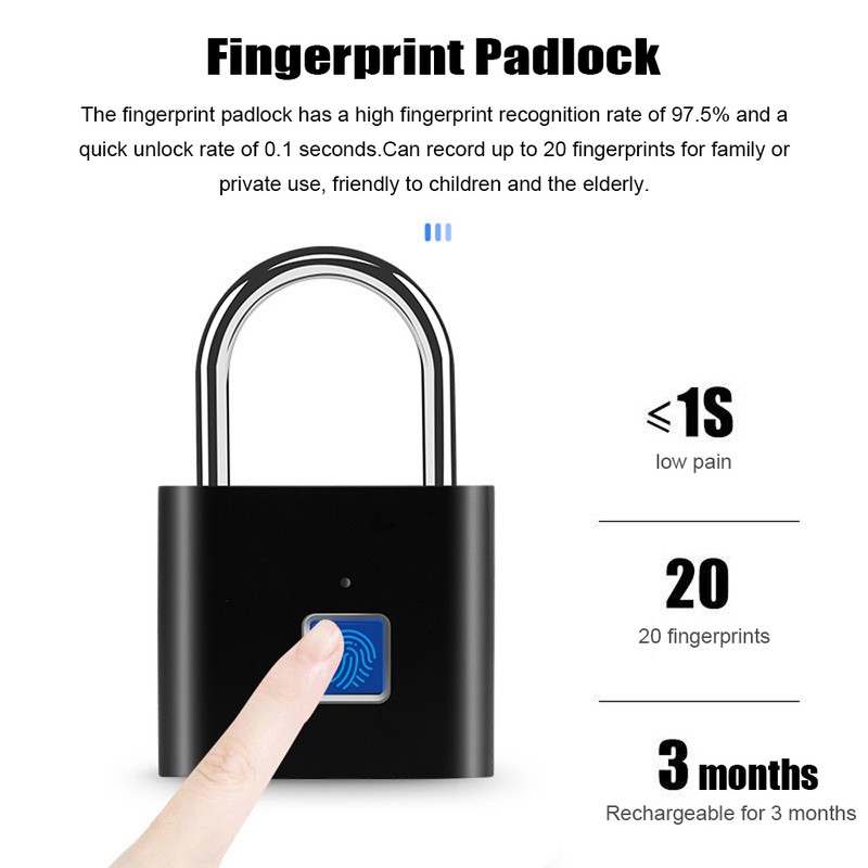 Fingerprint Padlock with USB Charging Ultra-Light Intelligent Safety Electronic Lock