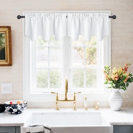 NICETOWN 2 Panels Pure White Blackout Valance Curtains for Bathroom, Rod Pocket Window Covering Thermal Insulated Solid Rod Pocket for Living Room/Basement, 42 x 18 inch Long