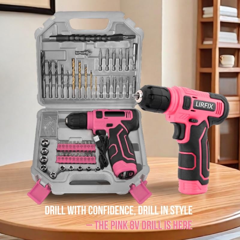 LIRFIX 110-Piece Pink USB Charging Electric Screwdriver Set - Low-Power