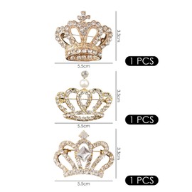 NIDHFG 3 Pieces Crown Brooch, Rhinestone Brooch, Apparel Accessories, Ele Brooch, Shiny Brooch, Ladies Brooch.