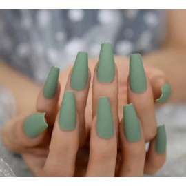 Unbranded 24 Press on nails kit w glue Long coffin Matte Sage Green