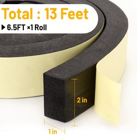 Fivebop 1 Roll NBR+PVC Air Conditioner Foam Weather Stripping- 2 x 1 Inch 6.5FT Adhesive High Resilience Insulation Foam Seal Tape for AC Door Window