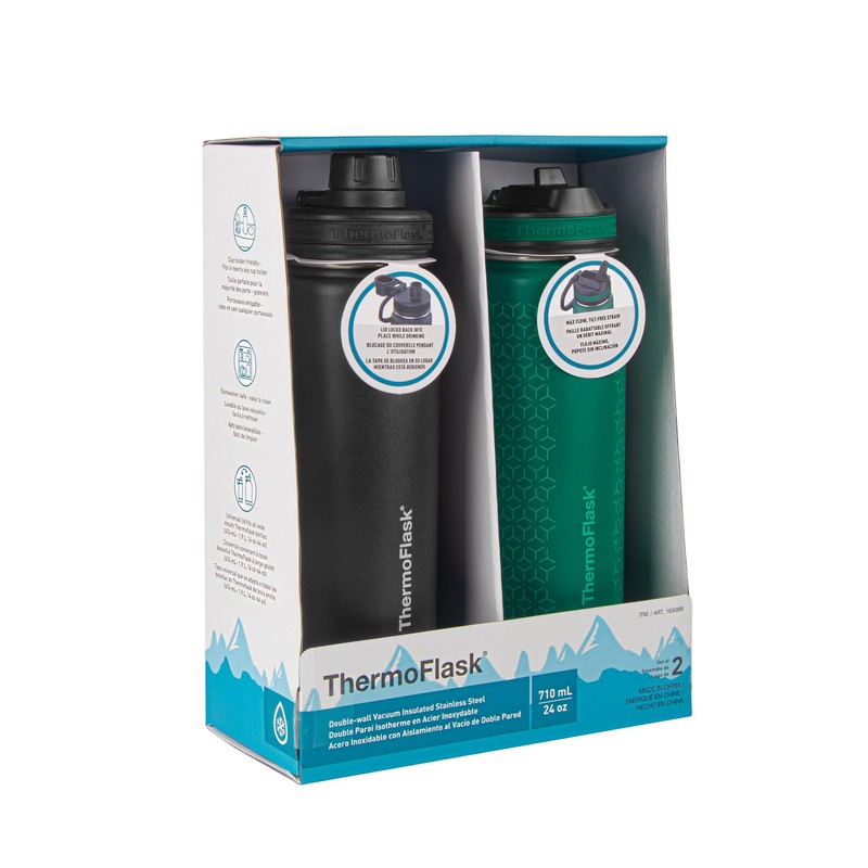 ThermoFlask 24 oz Double Wall Vacuum Insulated Stainless Steel 2-Pack