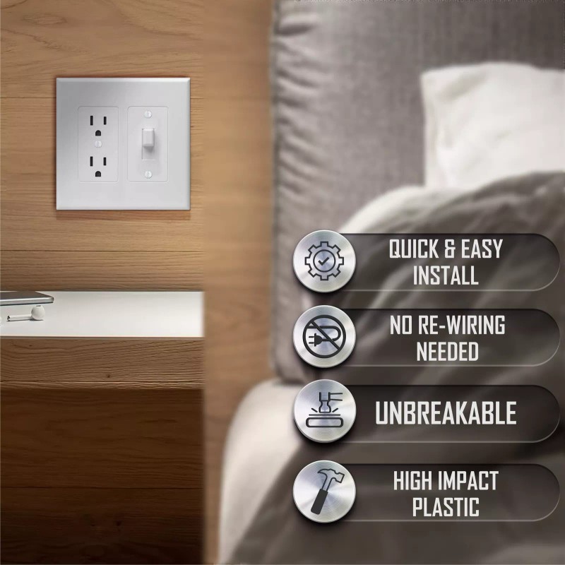 TayMac 2 Gang White Wall Plate Outlet Cover Smooth Finish