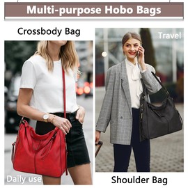 Hobo Bags for Women,VONXURY Faux Leather Tote Purse Ladies Handbag Large Shoulder Bags with Side Pockets for Work Travel,Grey