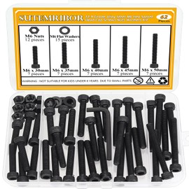 62 Pieces M6 x 30/35/40/45/50mm Hex Socket Head Cap Screws Nuts Washers Set Black, Sutemribor M6 Long Screws, M6 Black Screws Nuts Washers Assortment Kit, 12.9 Grade Alloy Steel, Fully Threaded