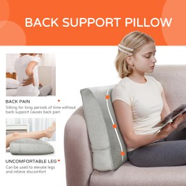 Daneey Back Pillow for Sitting in Bed, Bed Wedge Reading Pillow for Bed Adult Back Support, Back Pillow for Couch Sofa Bed Rest Pillow Backrest, Removable Velvet Gray Cover