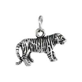 Sterling Silver Tiny Tiger Charm Antiqued Finish 18 inch Necklace 3/4 inch