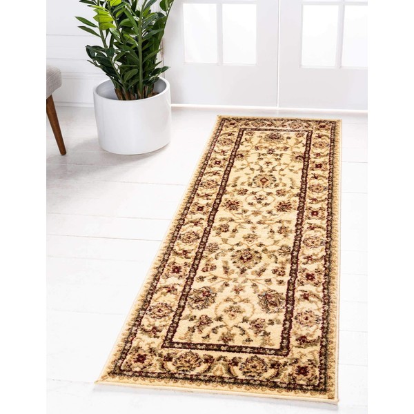 Unique Loom Voyage Collection Traditional Oriental Classic Intricate Design Area Rug, 2' 7" x 10' Runner, Cream/Brown