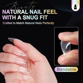 Medium Almond Nail Tips, 504Pcs Acrylic Soft Gel Fake Nails, Half Matte Full Cover Clear Press on Nails for Nail Extension, Manicure, Home DIY, Salon, 12 Sizes, Pre-Shaped Nails