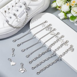PH PandaHall 12pcs Shoe Chains Shoelace Charms Boot Decorations Heart Star Charms with 2 Styles Chains Goth Punk Style Chain for Sneakers High Heels Purse Keychain Accessories 1.26~6.46 Inch