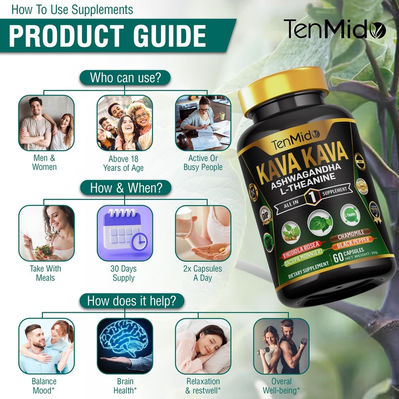 Kava Kava Supplement - 7in1 Blend with Ashwagandha, L-Theanine, Rhodiola,