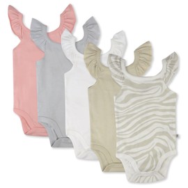 HonestBaby 5-pack Short Sleeve Bodysuits One-piece 100% Organic Cotton for Infant Baby Girls, Light Zanzibar Zebra, 24 Months