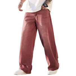 DFGIGT Mens Wide Leg Baggy Jeans Y2k Casual Fashion Loose Denim Pants Work Office Streetwear Hip Hop 2000s Jinco Oversized Relaxed Extreme Skater Skateboard,E10 Red,Large