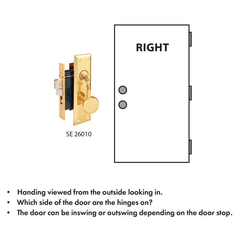 Segal SE 26010 Mortise Lock Set, Brass Right Hand, 2-1/2