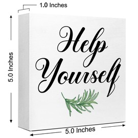 LVQHI Welcoming Rosemary Wooden Box Sign With Help Yourself, Buffet Sign For Party Table Decor And Food Station Display, Style Self-Serve Plaque 5"L x 5"W x 1.2"H