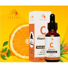 Lilies Vitamin C Serum – Anti Aging Vitamin C Face Serum with Hyaluronic Acid, Vitamin E, Aloe – Brightening Serum for Dark Spots, Even Skin Tone, Eye Area, Fine Lines & Wrinkles.30ml