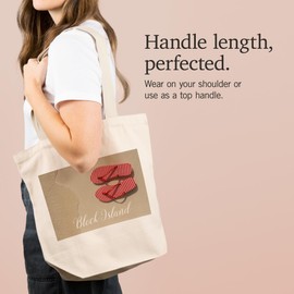 Lantern Press Block Island, Red Flip Flops in Sand (100% Cotton Canvas Reusable Tote Bag)