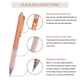 Linbsunne Ballpoint Pens Medium Point 1mm Black Ink Work Pen with Super Soft Grip Ball Point Pen for Men Women Retractable Office Pens (Gold Clip-6 count)